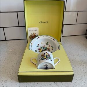 NIB Christofle France Fanfan Folletto Porcelain Child Set Gift Boxed